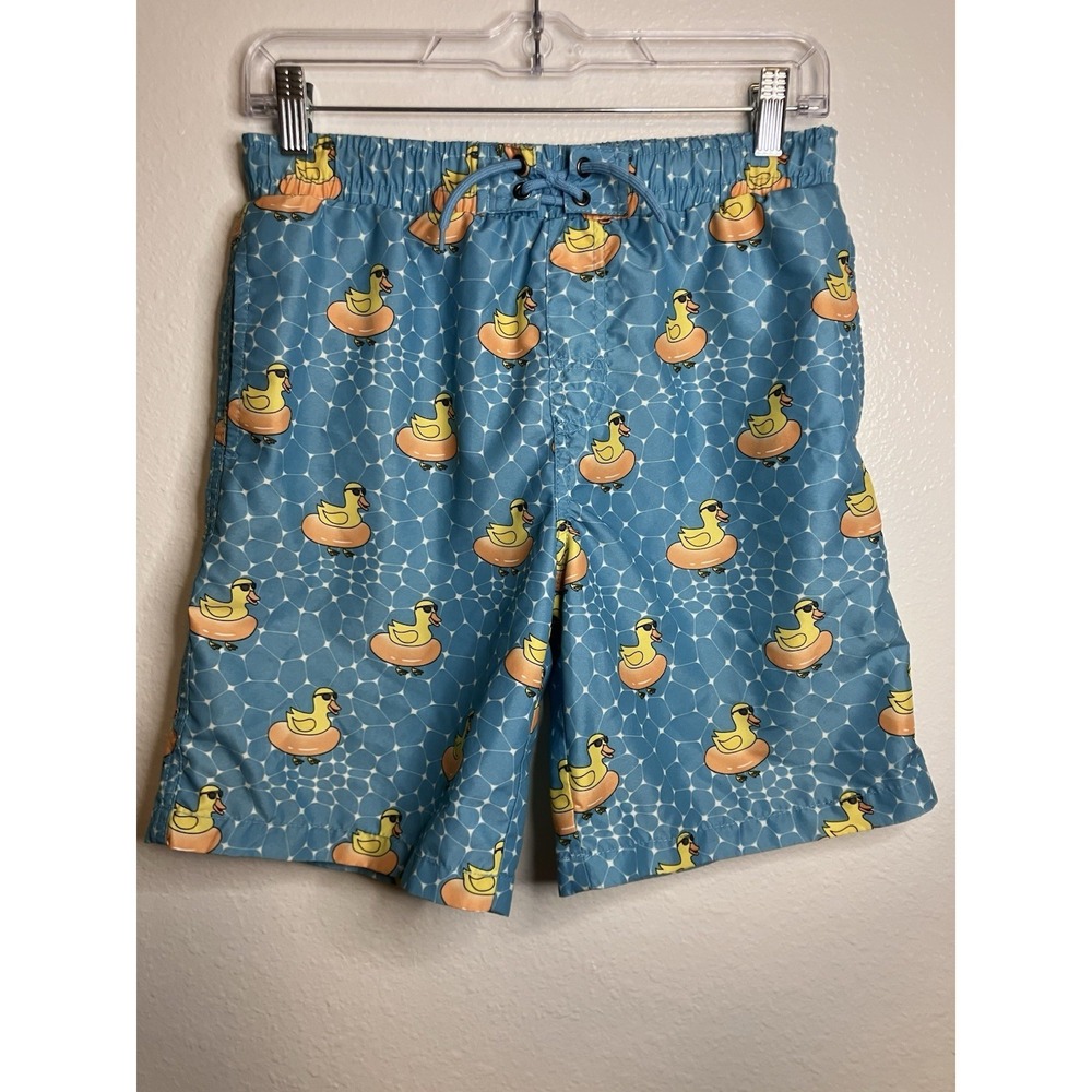Beach Bros Rubber Ducky SPF Retro Swim Suit Trunks Youth Size 16 Pockets Teal